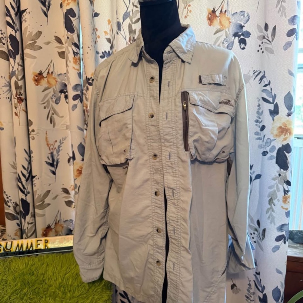 Men’s Dri Fit Natural Light Gray blue Button-Up Shirt Camping Fishing